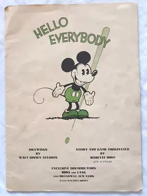 1930 Mickey Mouse Book. Hello Everybody! Walt Disney Studios 1st Ed. 2nd Issue • $765