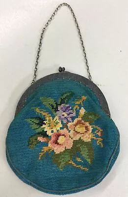 Vintage Antique Needlepoint Floral Chain Purse • $42