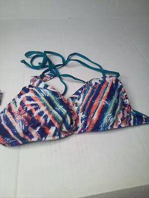 Mossimo Swim Bikini Top M Patterned Teal Blue Orange • $6.94