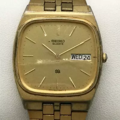 Vintage Seiko SQ Watch Men 29mm Gold Tone 8223-5219 Day Date New Battery • $35.99