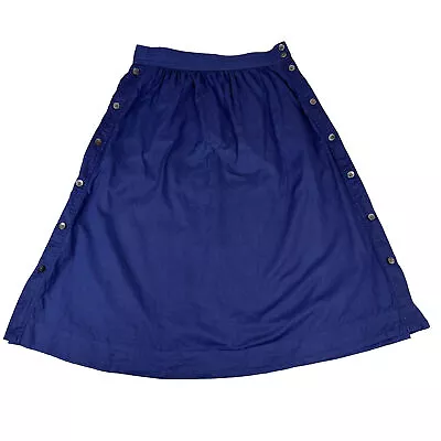 Madewell Side Button Midi Skirt A-Line 100% Cotton Navy Blue Swing Size 4 • $24.99