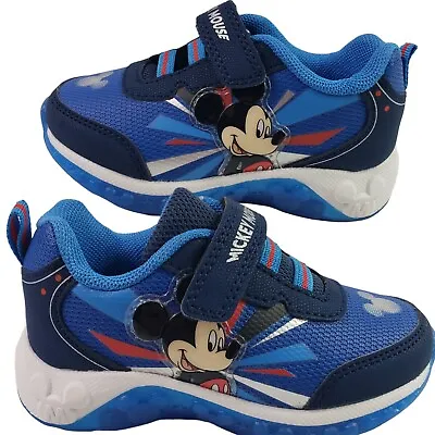 MICKEY MOUSE DISNEY Boys Light-Up Shoes Sneakers Toddlers Blue Size 7 New  16cms • $34.99