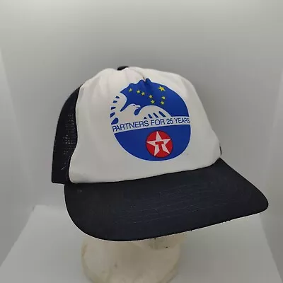 Vintage Texaco Partners For 25 Years  Black Snapback Hat TEXACO Mesh Cap USA • $16.90