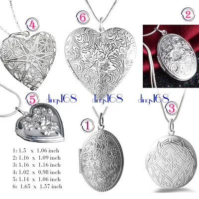 925 Sterling Silver Heart/Round/Oval Photo Locket + 16 -38  Snake Chain Necklace • $19.49