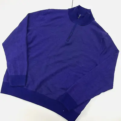 Brooks Brothers Sweater Large Purple Merino Knit 1/4 Zip Pullover Mock • $74.99