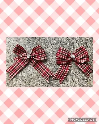 Pair Of Tartan Ribbon Hair Bow Small Alligator Clips Back To School 🇬🇧 3” Red • £2.45