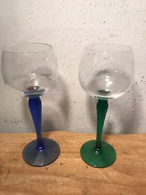 Coloured Stem Wine Glasses With Leaf Design X2 • £10