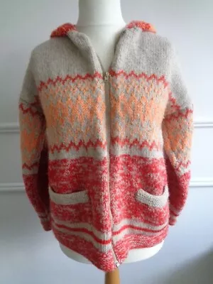 Hand Knitted 100% Wool Boho Cardigan Similar To Pachamama Orange Red Beige • £12