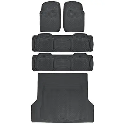Heavy Duty SUV Rubber Floor Mats Combo Pack 3 Rows PLUS Cargo Liner Black • $75.95