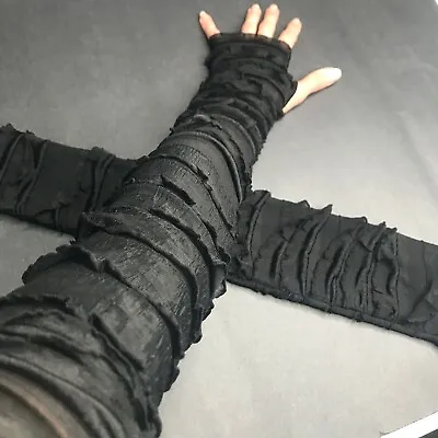 Black Mummy Arm Warmers Womens Bandage Gloves Ghost Halloween Costume Covers Psy • $34