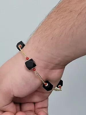 Bracelet 8  Solid 14k  Azabache 8mm & Coral 3mm For Adult Amulet.  • $550