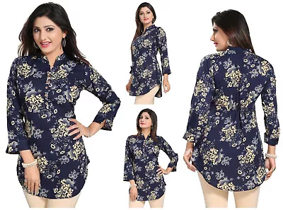 Navy Blue Indian Pakistani Designer Top Dress Kurti Tunic Dress Women SC2411A UK • £14.96