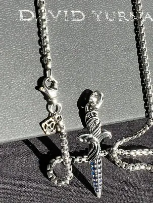 💯 David Yurman Blue Sapphire Amulet Dagger W/ 3.6 X 24” Box Chain 14k DY Logo • $897.77