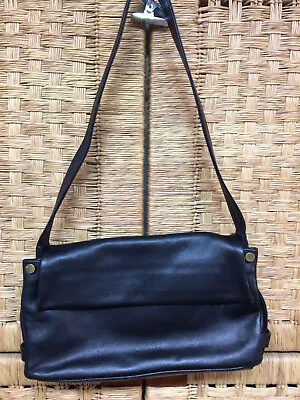 Marco Buggiani Black Leather Half Flap Snap Closure Shoulder Purse Made In Italy • $43