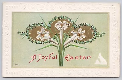 Vtg Embossed Post Card  A Joyful Easter  Floral Scene With Bunny C176 • $4.75