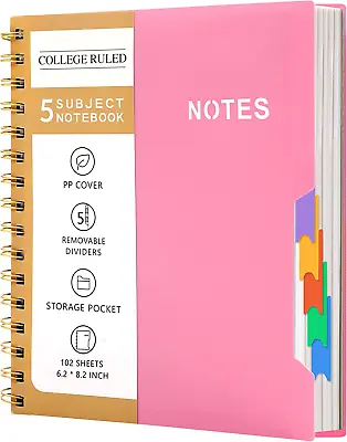 5 Subject Notebook College Ruled 6'' X 8'' Hardcover Spiral Lined Notebook With  • $11.75