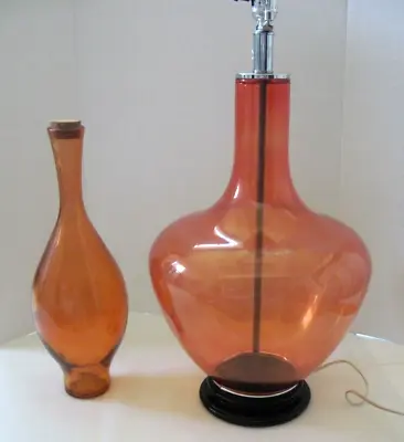 Orange Glass Bottle Lamp & Matching Orange Vase 2 Piece Set Vintage • $469