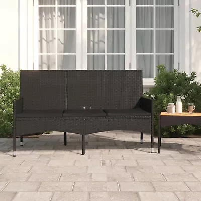 3-Seater Garden  With Cushions Black Poly Rattan C1E9 • $295.42