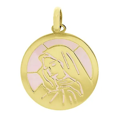 Italian 14k Yellow Gold Mother Of Pearl Madonna Virgin Mary Medal Charm Pendant • $111.85