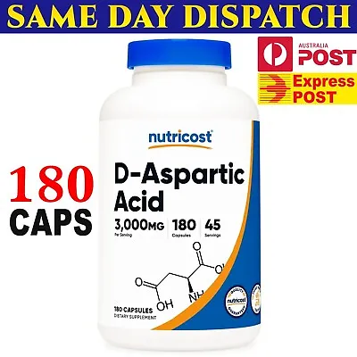 Nutricost D Aspartic Acid DAA 3000mg 180 Capsules Premium Quality AU Stock Fast • $44.95