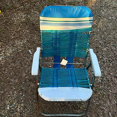 Vintage Folding Lawn Chair Beach Pool Deck Vinyl Tubing Tube 90s • $30