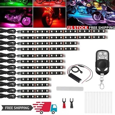 12PCS RGB MOTORCYCLE LED LIGHT KIT Glow Neon Strip Remote Control • $24.59