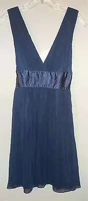 EUC Twenty One Smoky Blue Crinkle Chiffon Empire A-Line Evening Dress Size Small • $25