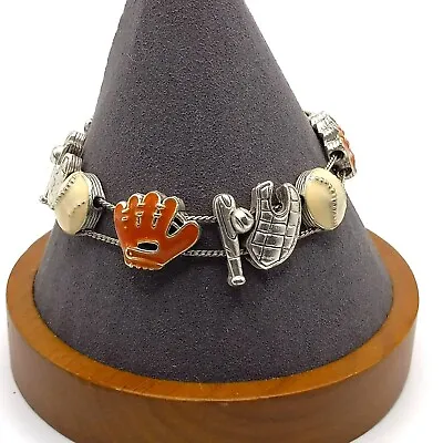 Vintage Baseball Slide Charm Bracelet Silver Tone Enamel 7  • $14.99