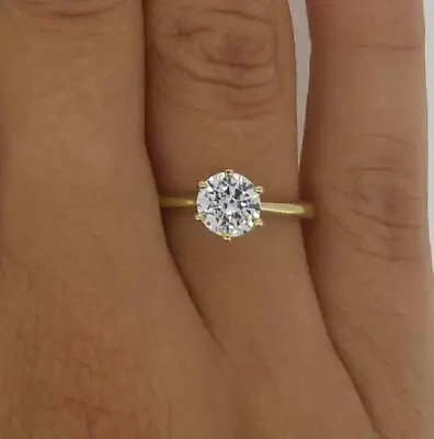 1 Ct Classic 6 Prong Round Cut Diamond Engagement Ring VS1 G Yellow Gold 18k • $2473