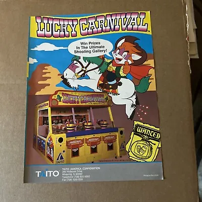 Vintage 1994  11- 8'' Lucky Carnival Taito Shooting Gallery  ARCADE GAME FLYER • $8.49