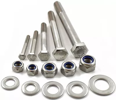 £5.89 • Buy M12 A2 Stainless Part Threaded Bolt Screw + Nyloc Nut & Washers Hexagon Hex Head