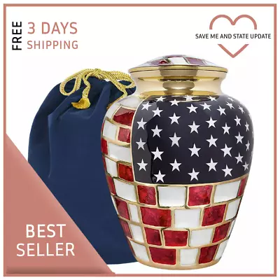 Patriotic Flag Classic Large Urn For Human Ashes - For Veterans First Responders • $69.99