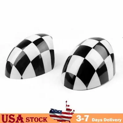 2x Checkered WING Mirror Covers Fit MINI Cooper R55 R56 R57 Power Fold Mirror F5 • $32.99