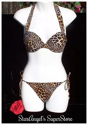 Victoria's Secret Miraculous Add-Two-Cups Bombshell Bikini Logo Leopard NEW • $79.95