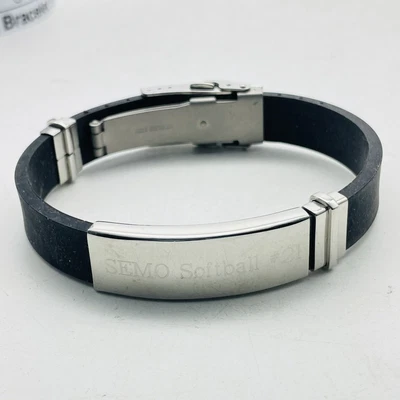 $14.99 • Buy Black Silicone Watchband Style Bracelet Stainless Steel Engraved SEMO Softball