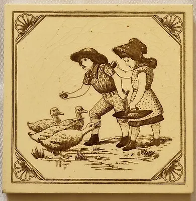 Victorian Tile. Maw & Co. Reading Stories.  C 1880. Owen Gibbons. • $105.68