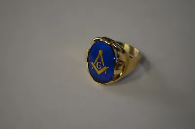 Men's Mason Ring 10K Solid Yellow Gold Blue Stone Size 8 1/2 • $305