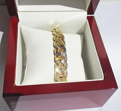 80.7 Grams Mens Italian 18K Yellow Gold And Diamond Cuban Style Link Bracelet • $9995