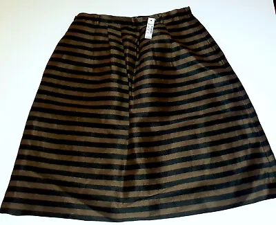 Madewell Silk Pleated Skirt Silk Linen Stripe NWT Chocolate Brown Black • $32