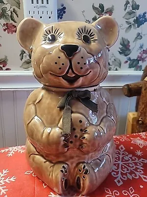 Vintage Cute Brown Bear Country Cookie Jar Bow Ribbon • $12
