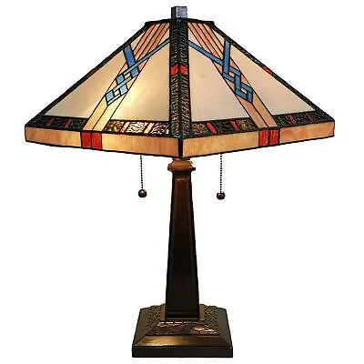 Tiffany Style Table Lamp Mission 23  Tall Stained GlassOrange Decor Nightstand • $150