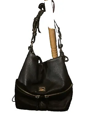 Dooney & Bourke Dillen Lg Pebbled Leather Double Pockets Black Hobo Bag • $29.99