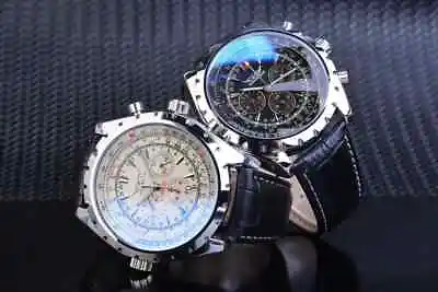 JARAGAR Mechanical Watch Automatic Self Winding Leather Strap Wristwatch For Men • £26.27