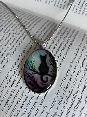 £4.99 • Buy Starry Night Black Cat Resin Pendant Necklace Witch 