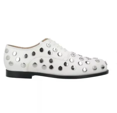 £199 • Buy Jil Sander White Studded Lace Up Flat Shoes EU 40, New.
