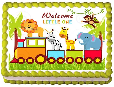 TRAIN SAFARI BABY ANIMALS Image Edible Cake Topper Decoration • $8.50