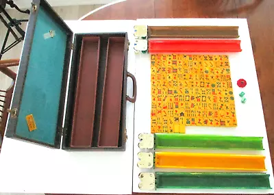 Vintage BAKELITECardinal Mah Jong Set 156 Tiles 5 RacksOrig.Alligator Case • $269