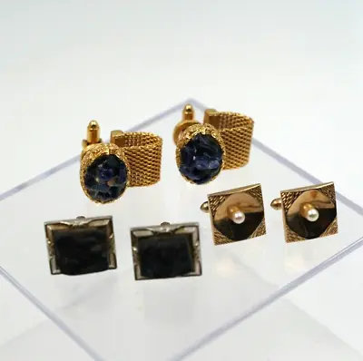 Vintage Men’s Cufflinks - 3 PAIR Pearl Blue Lapis Black Stone • $27.50