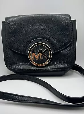 Michael Kors Fulton Leather Crossbody Bag Black Chain Link Strap • $50