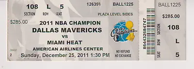 $20 • Buy Dallas Mavericks Vs Miami Heat 12-25-2011` Ticket Stub Championship Banner Night